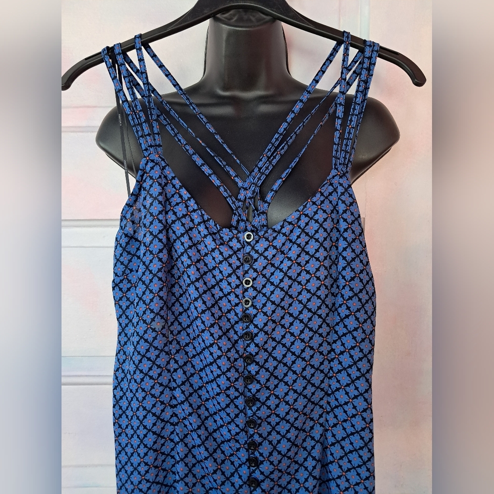 Blue Strappy Romper Side Zipper, Soft! Geometrical Polka Dot Design! So Cute - Picture 8 of 9